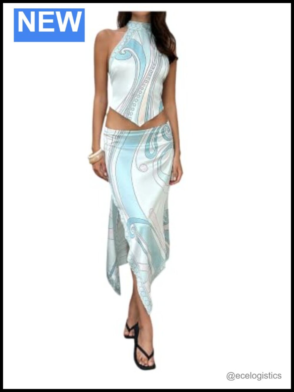 SweatyRocks Two Piece Outfit Tie Back Halter Top Split Skirt Set Y2K
